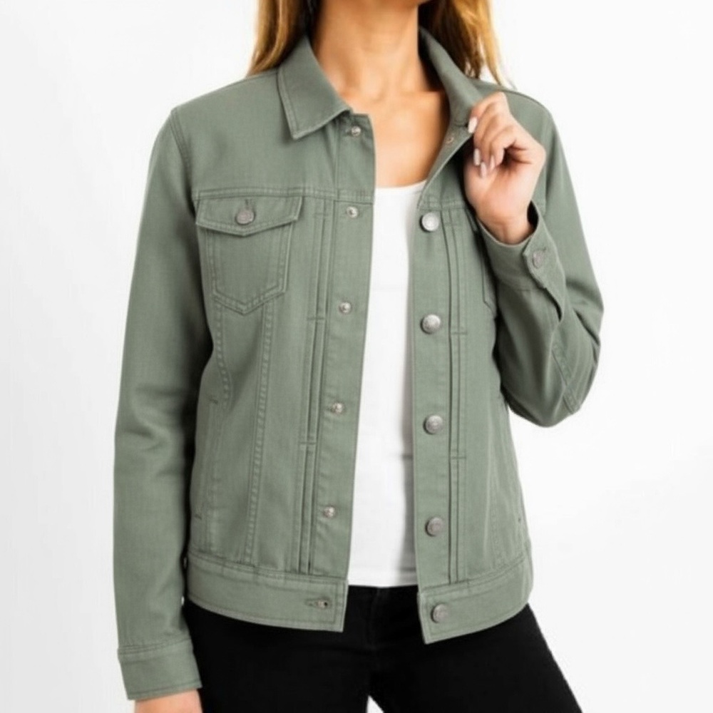 Tahari Lyocell Pintuck Jacket in Green/Black/Blue-Gray Size Medium NEW - Picture 2 of 14